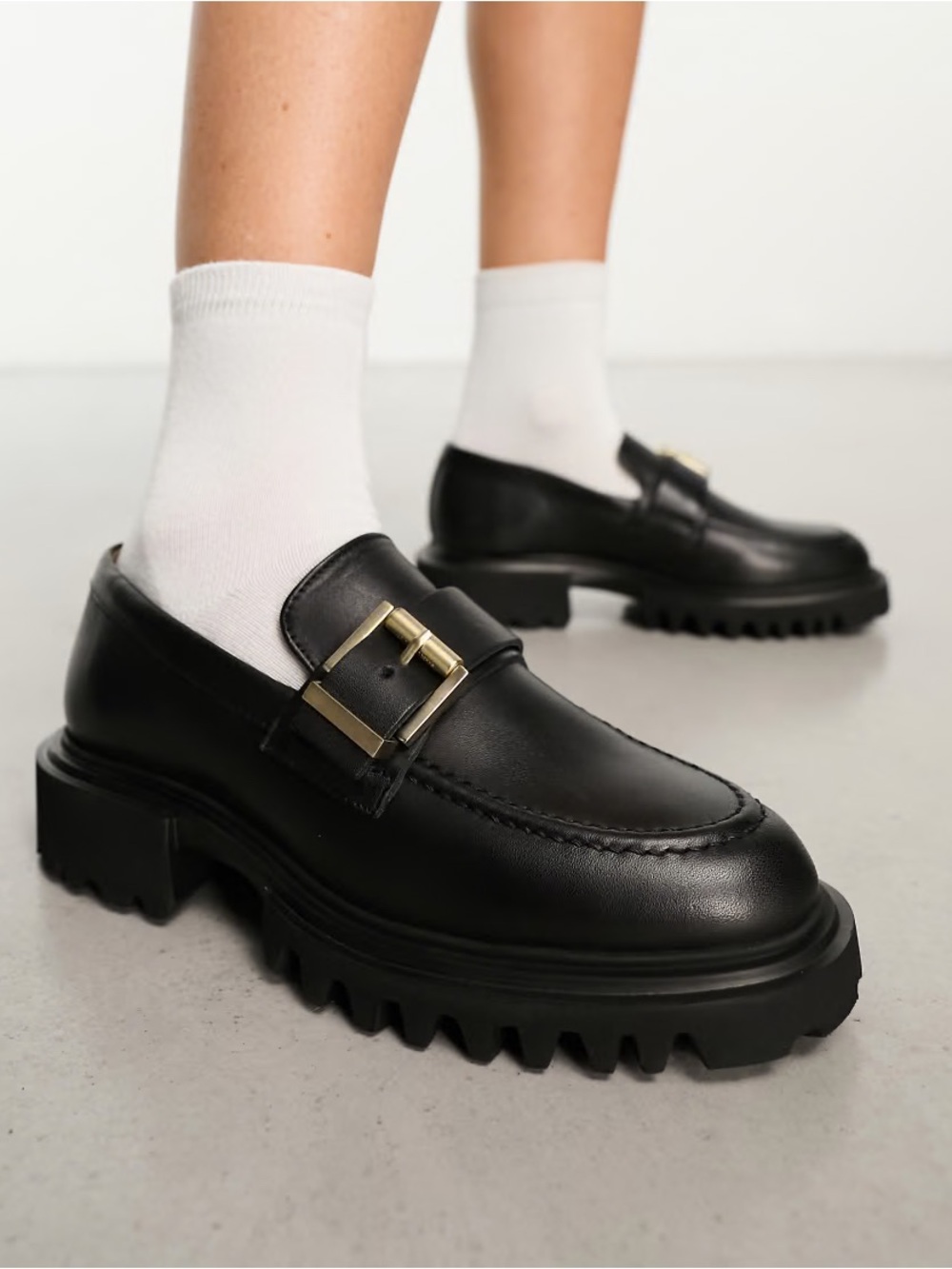 Allsaints Emily chunky Lug-Sole Loafers with Gold Buckle